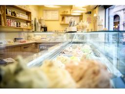 Gelateria artigianale a Rimini con banco luminoso e vetrina di semifreddi